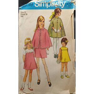 Simplicity 8719 Vintage Sewing Pattern For Girls Dress & Cape Size 7 or 12 1960s